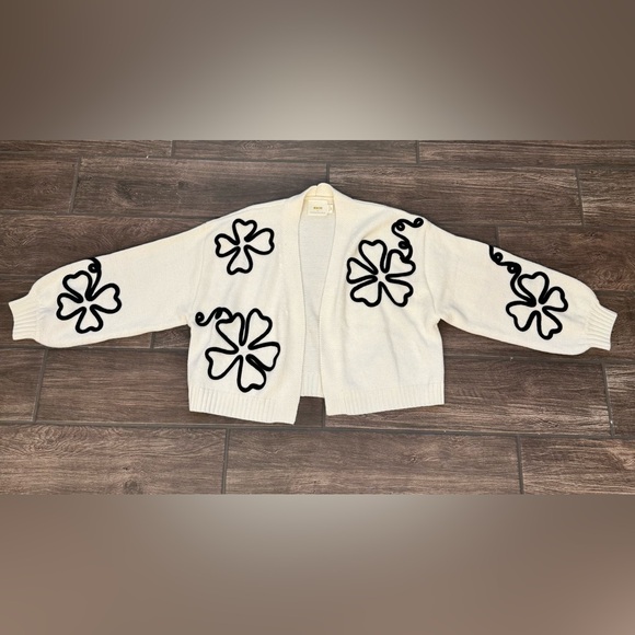 Anthropologie White Cardigan with Black Floral Accents - Picture 3 of 7